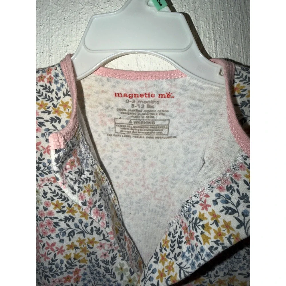 Magnetic Me Organic Cotton Floral Ruffle Magnetic Footie Pajama 0-3 Months